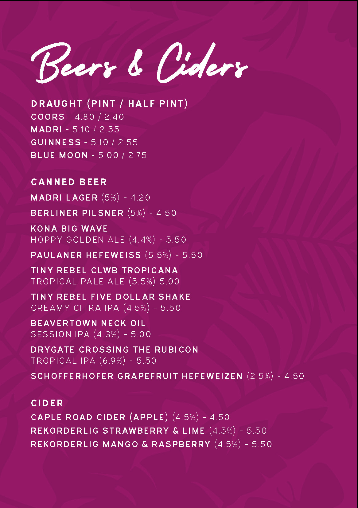 Food & Drink Menus Birdies Bar in Birmingham